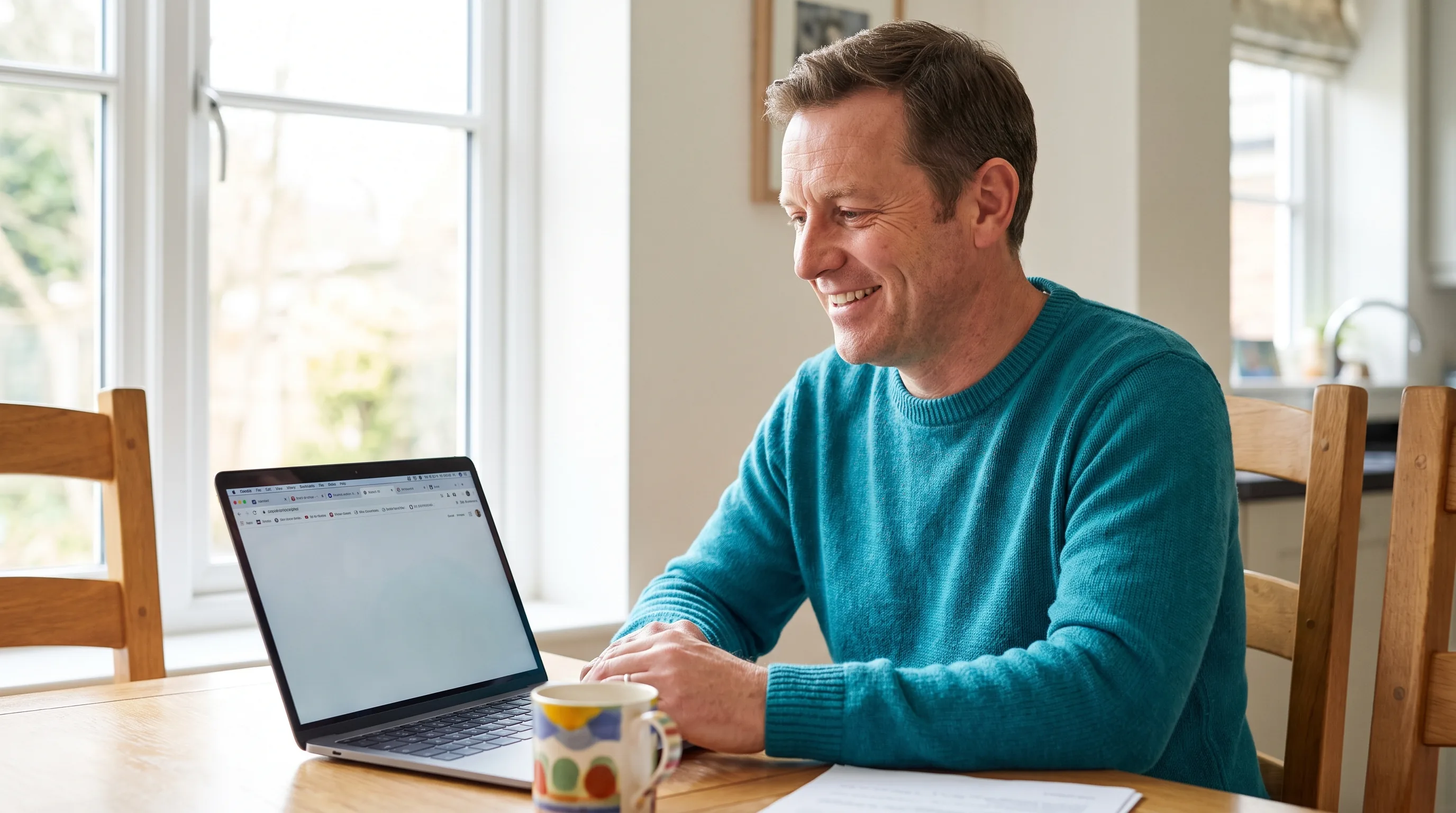 A healthy adult comparing compounded GLP-1 provider options at home on a laptop, calm and unhurried