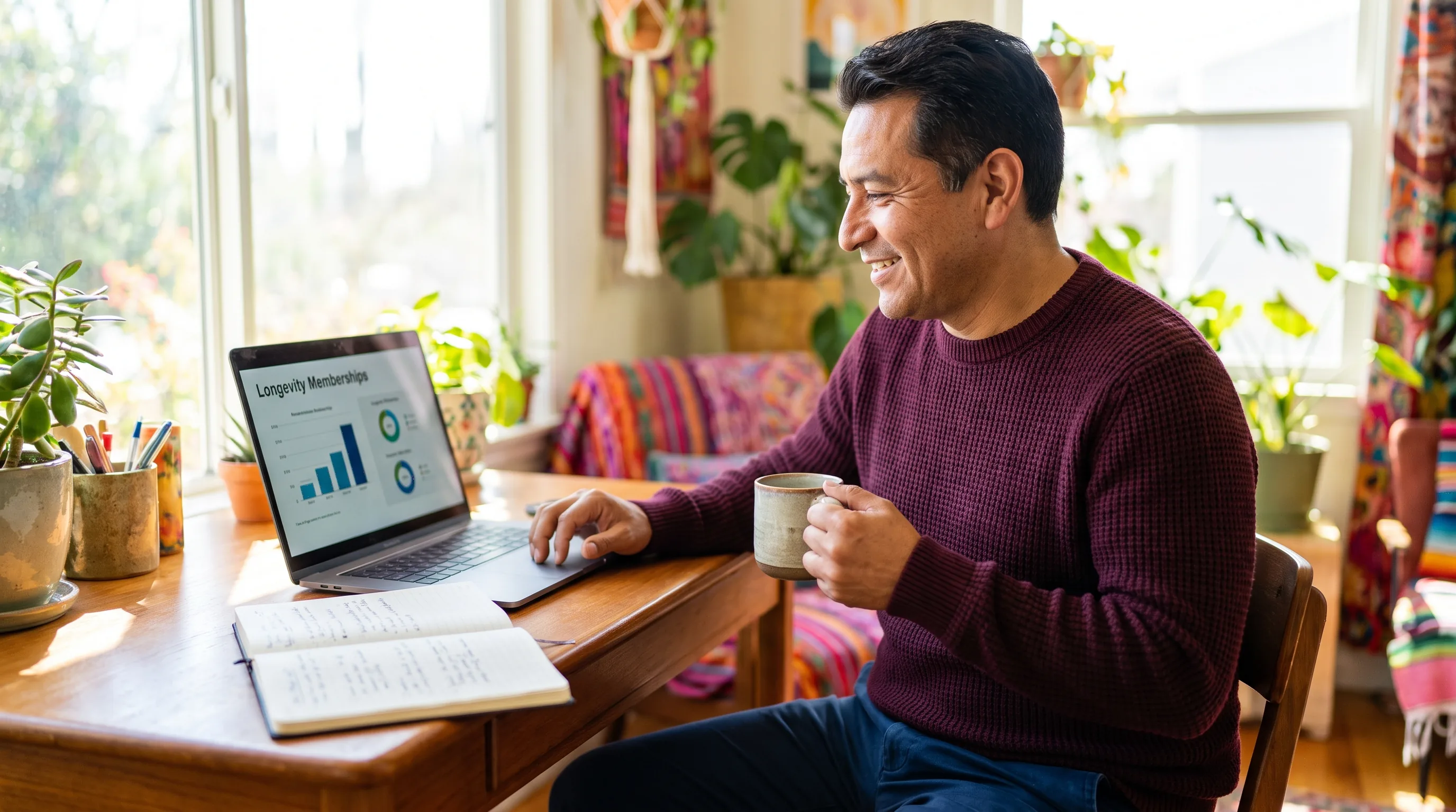 A healthy adult holding a pru compounded peptide at home, relaxed and content in warm natural light