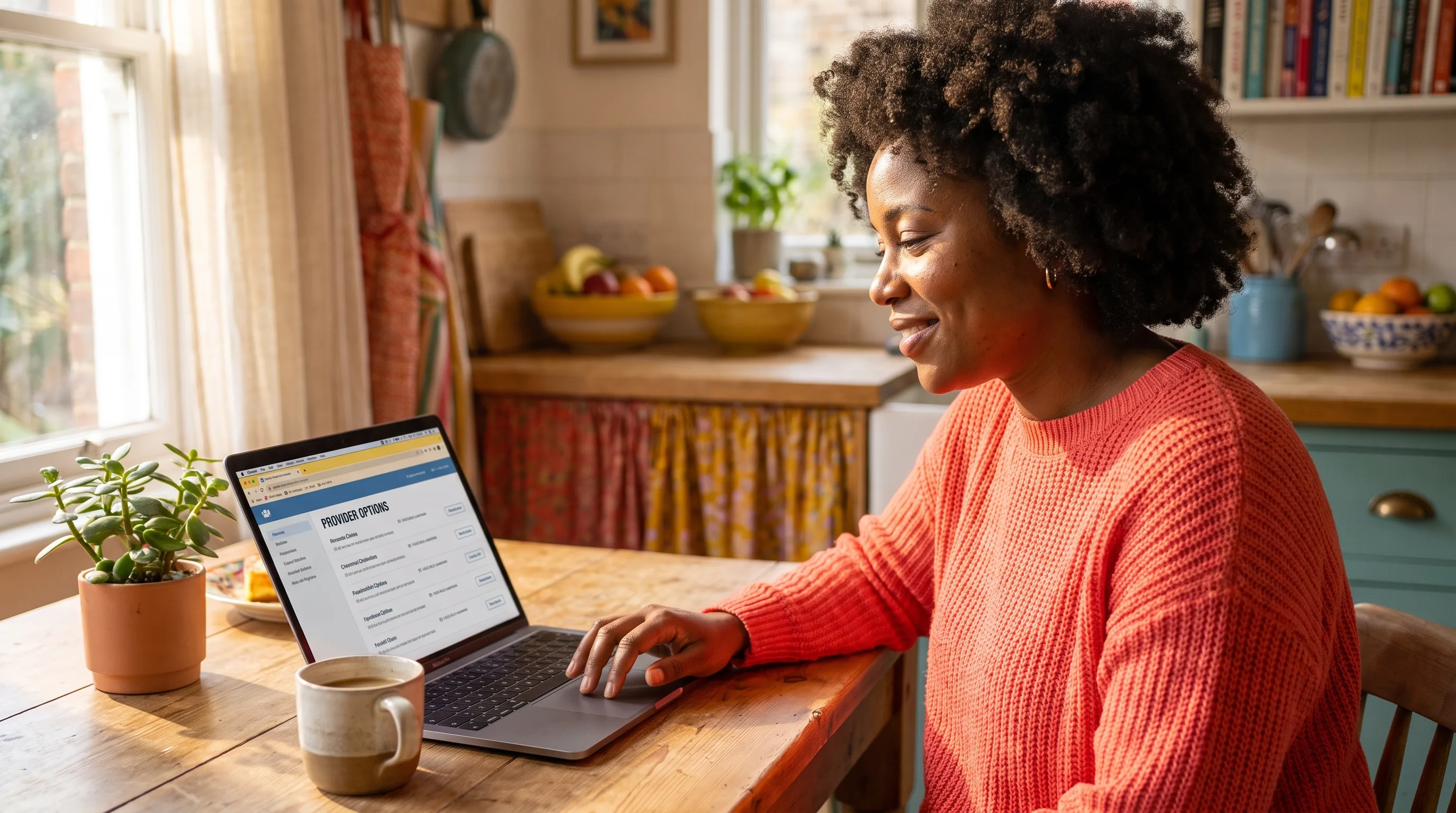 A healthy adult at home smiling while reading a clearly itemized pru order with a Certificate of Analysis on the table beside a laptop