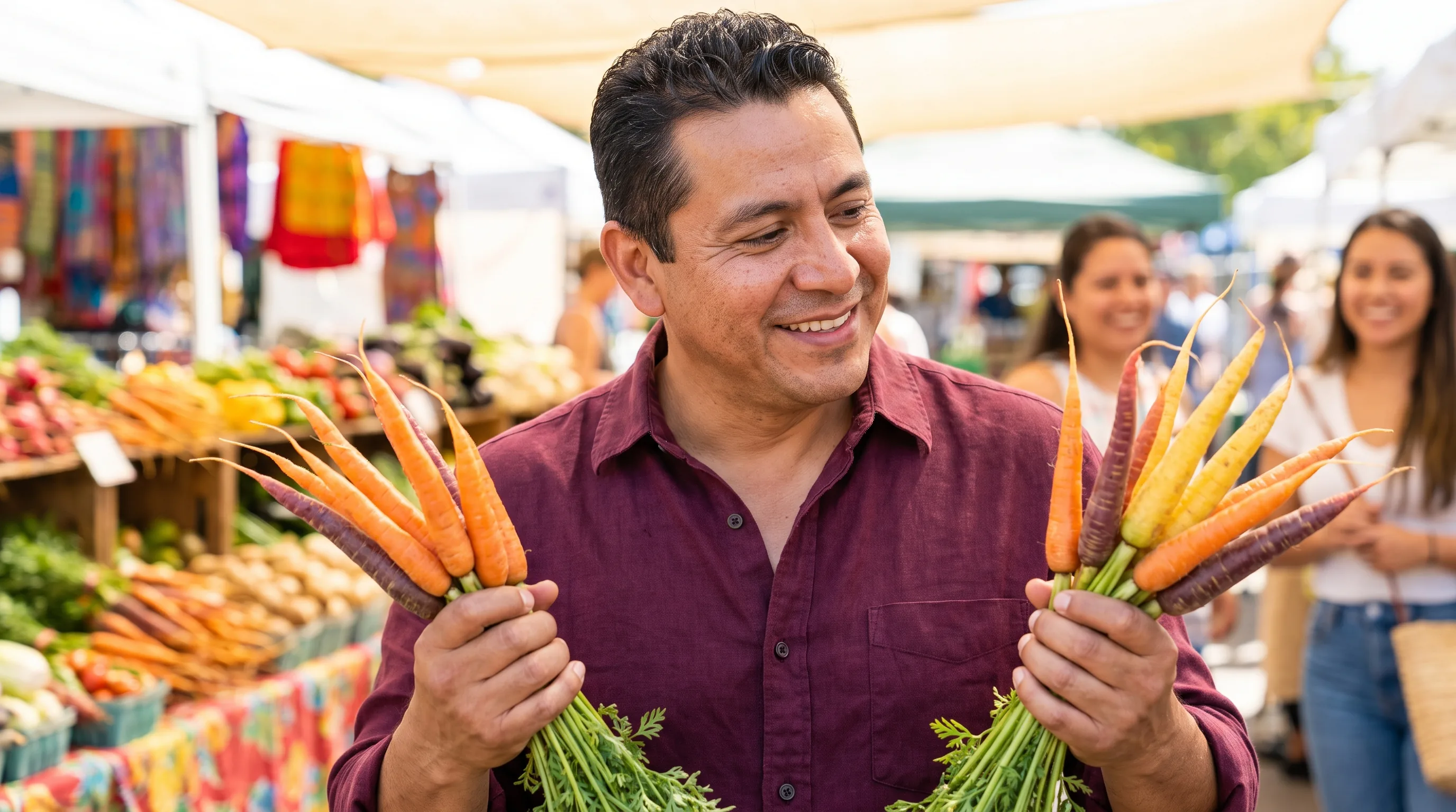 A warm, happy, colorful photo of a healthy adult comparing options